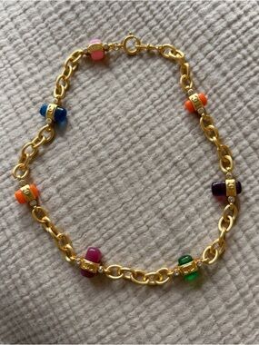 ✨Vintage Chanel Gold Chain Necklace w/ Multicolor Gripoix Beads & CC Details🌈